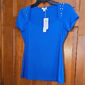 Cache Royal Blue Blouse with Studded Shoulders